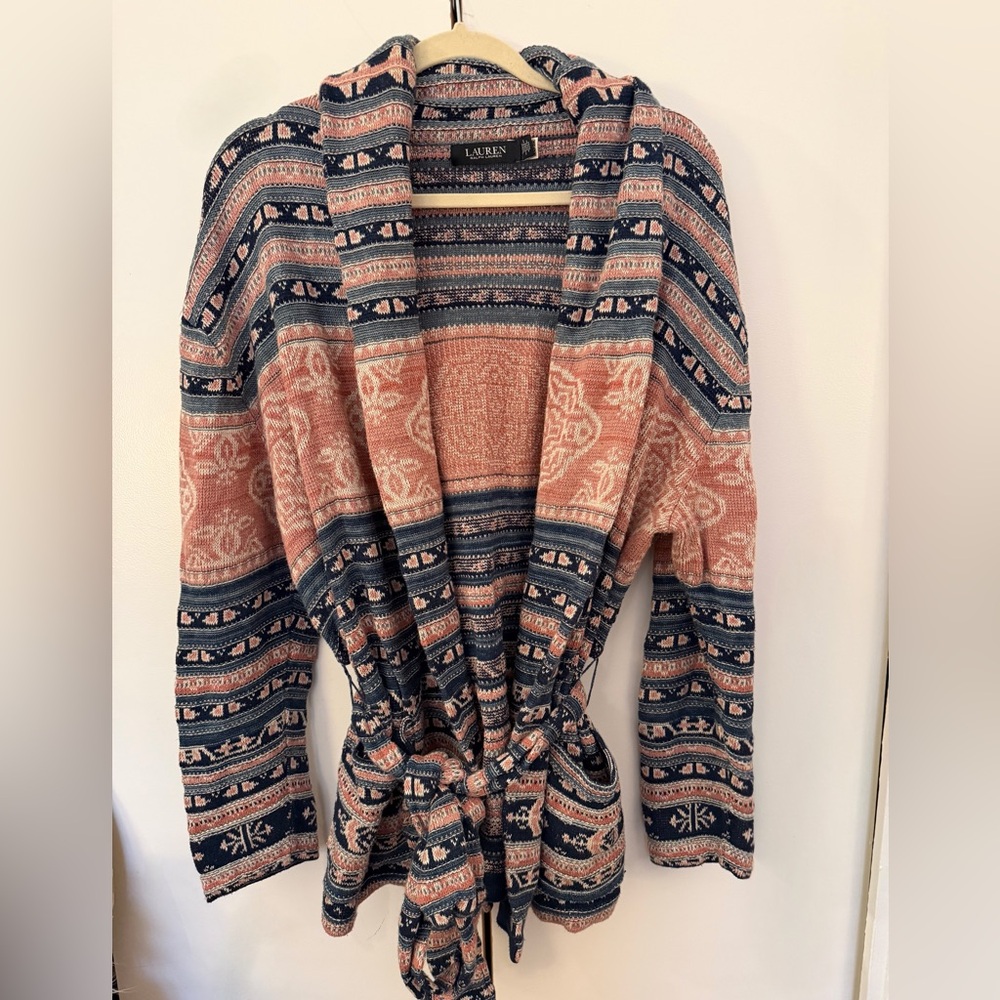 Ralph Lauren Black Label Peach and Navy Multicolor Patterned Sweater